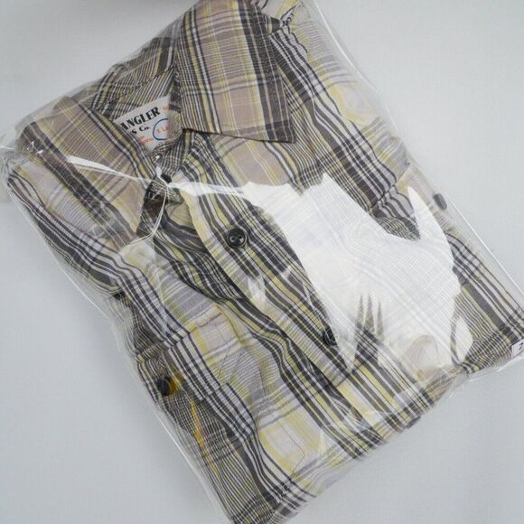 Wrangler Jeans Co. Men’s Size XL Shirt Plaid Gray White Yellow Button Vintage - Picture 10 of 10